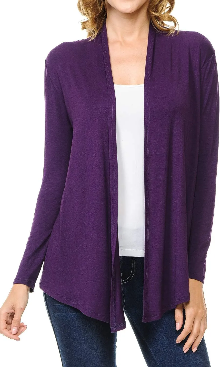 Women's Long Sleeve Open Front Drape Lightweight Knit Cardigan (S-3XL)