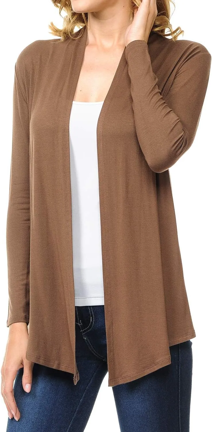 Women's Long Sleeve Open Front Drape Lightweight Knit Cardigan (S-3XL)