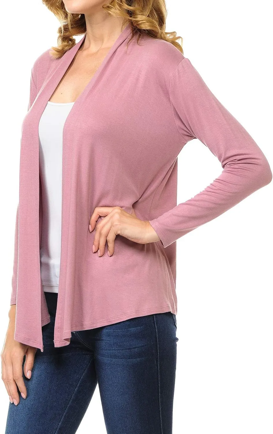 Women's Long Sleeve Open Front Drape Lightweight Knit Cardigan (S-3XL)