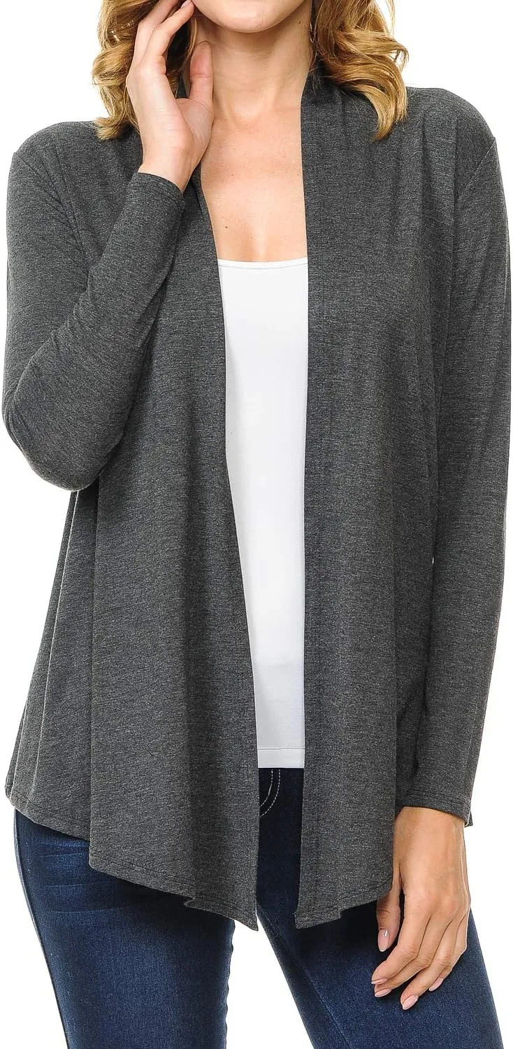 Women's Long Sleeve Open Front Drape Lightweight Knit Cardigan (S-3XL)