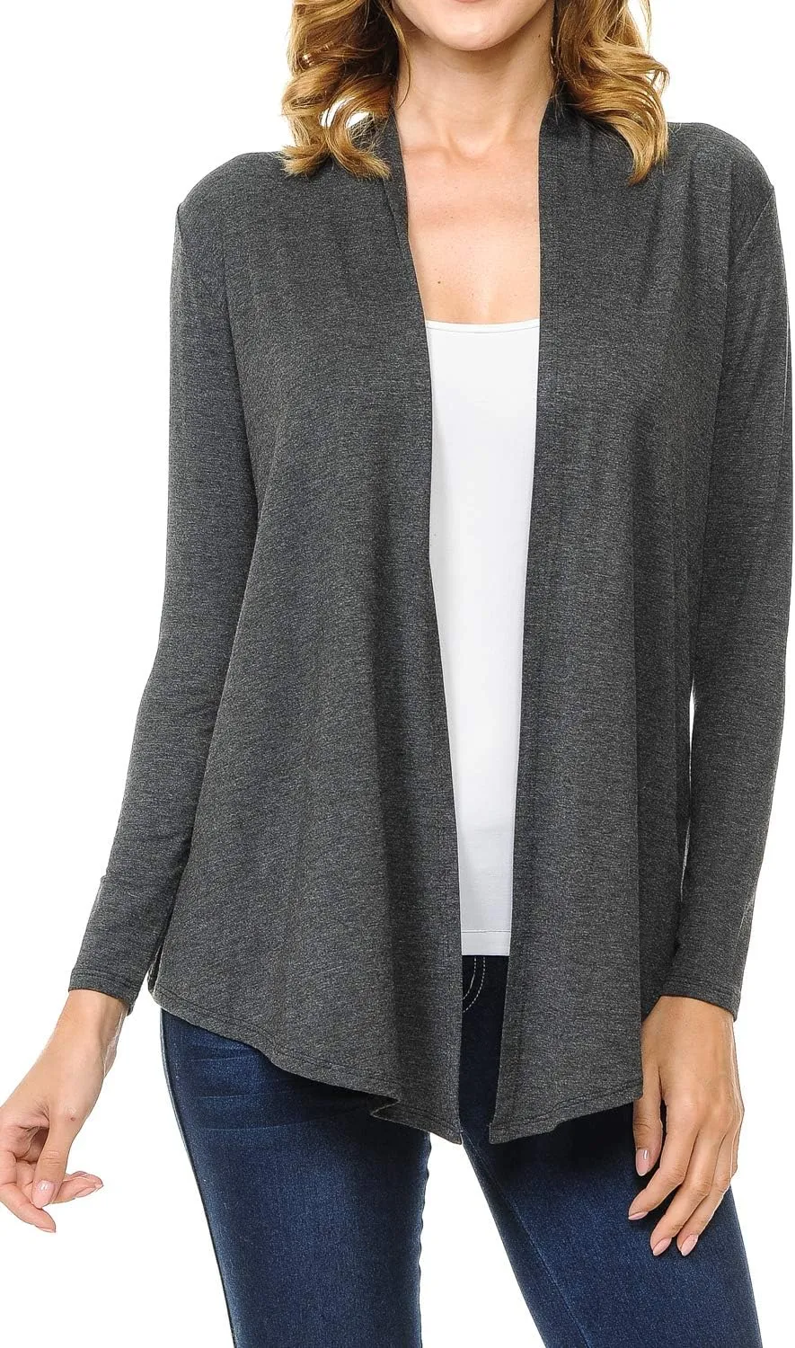 Women's Long Sleeve Open Front Drape Lightweight Knit Cardigan (S-3XL)