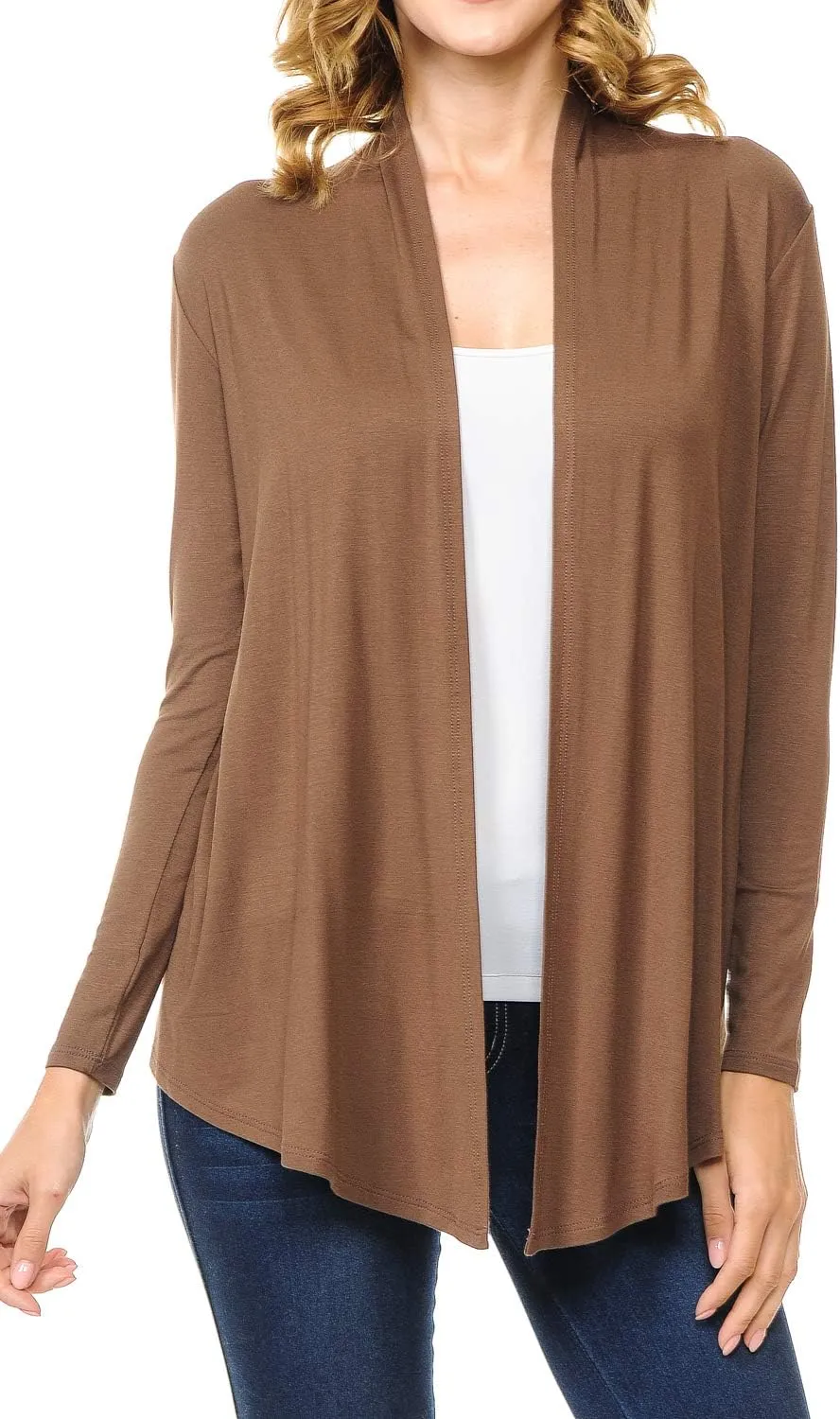 Women's Long Sleeve Open Front Drape Lightweight Knit Cardigan (S-3XL)
