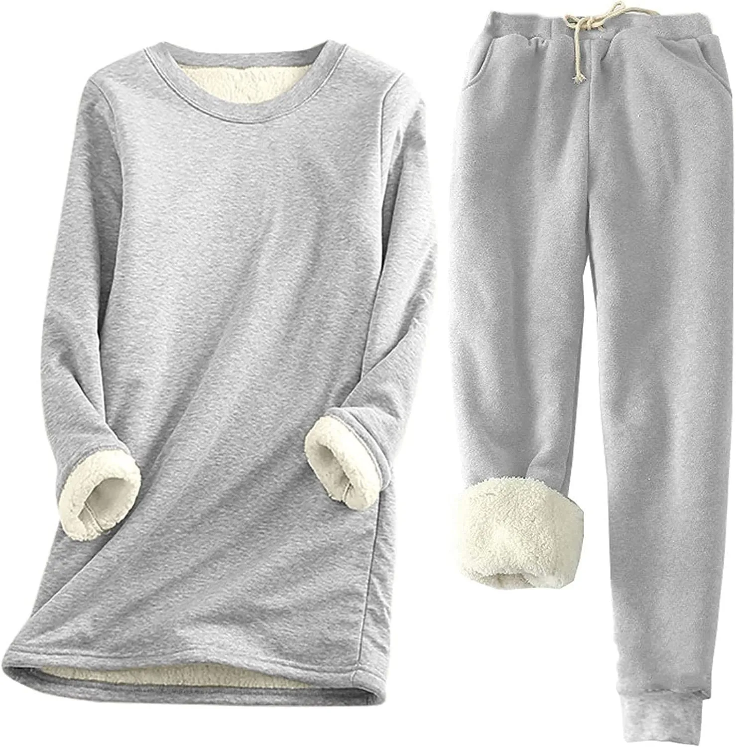 Womens Lounge Set 2 Piece Fleece Lined Loungewear Sets Soft Comfy Pajama Set Fuzzy Sherpa Sweatsuits Matching Outfits
