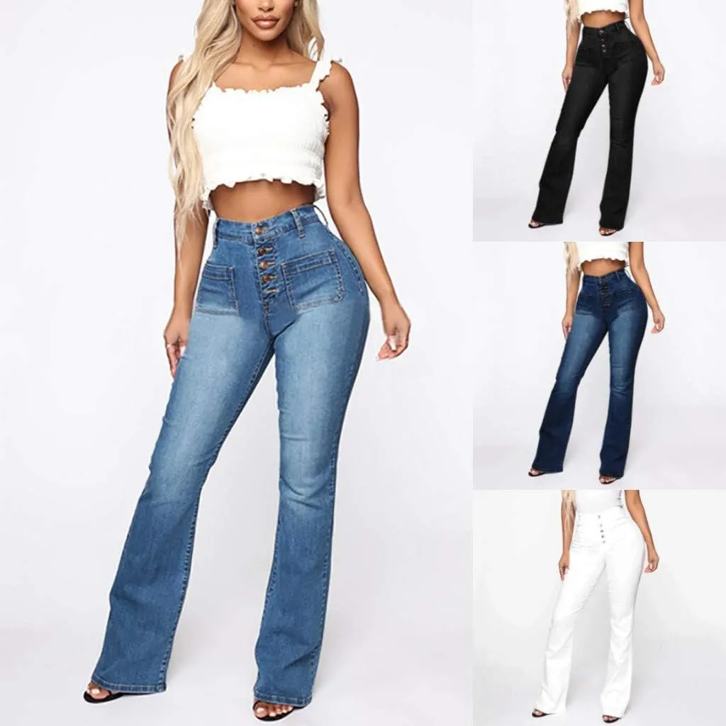 Womens Magic Shaping Bootcut Jeans Premium Stretchy Wide Leg Flared Bell Bottom Denim Pants Work Jeans with Pockets