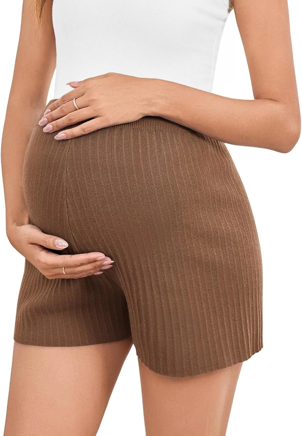 Women's Maternity Shorts Elastic Waist Wide Leg Over Belly Summer Pregnancy Flowy Textured Loose Fit Casual Shorts