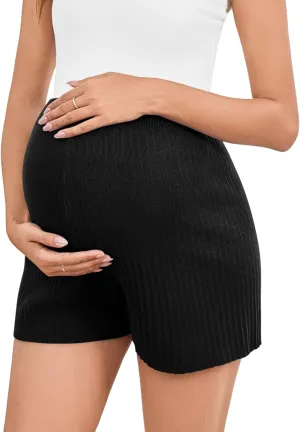 Women's Maternity Shorts Elastic Waist Wide Leg Over Belly Summer Pregnancy Flowy Textured Loose Fit Casual Shorts