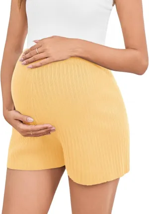 Women's Maternity Shorts Elastic Waist Wide Leg Over Belly Summer Pregnancy Flowy Textured Loose Fit Casual Shorts