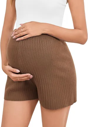 Women's Maternity Shorts Elastic Waist Wide Leg Over Belly Summer Pregnancy Flowy Textured Loose Fit Casual Shorts