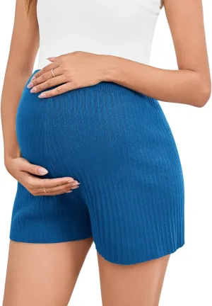Women's Maternity Shorts Elastic Waist Wide Leg Over Belly Summer Pregnancy Flowy Textured Loose Fit Casual Shorts