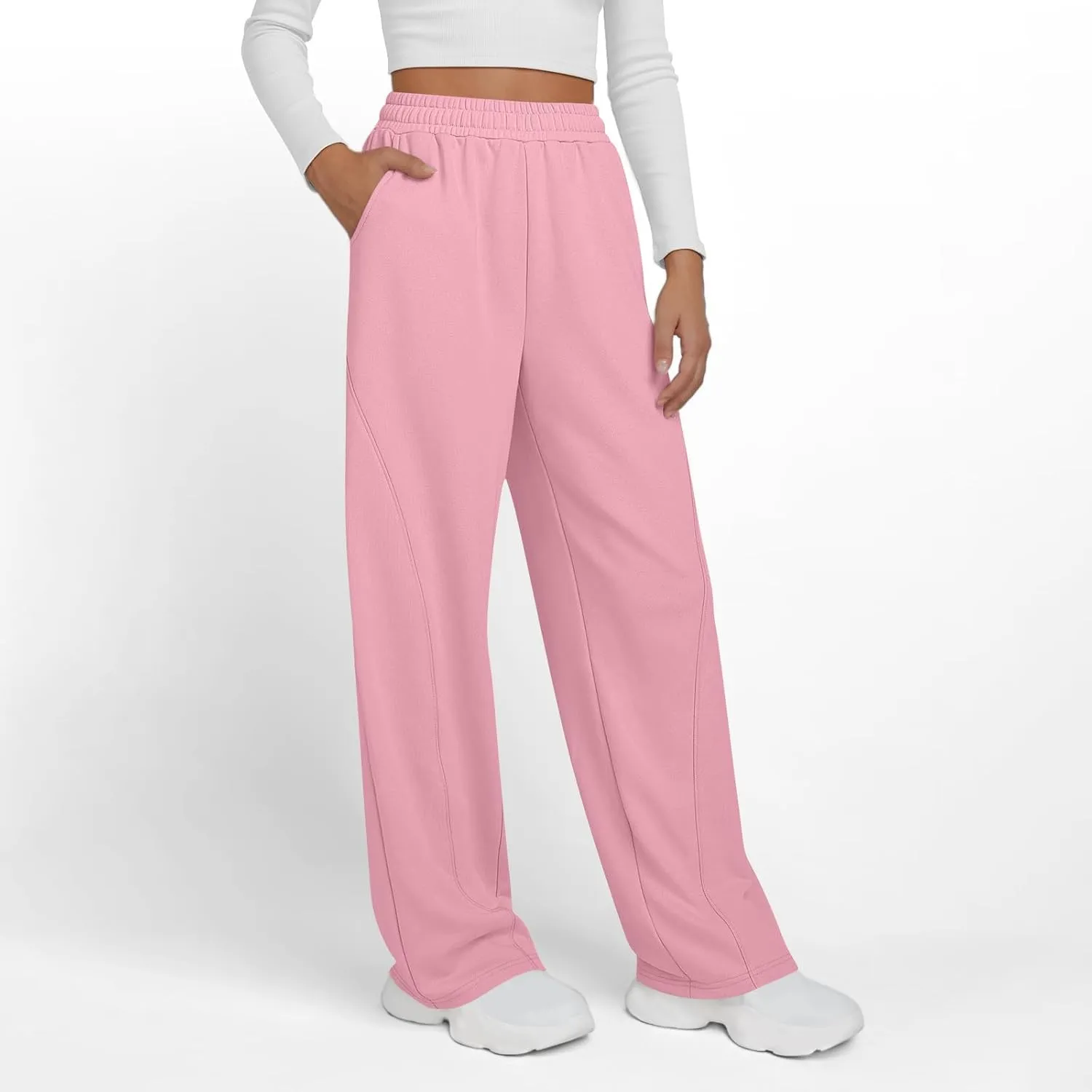Women's Open Bottom Sweatpants with Pockets Elastic Waist Baggy Sweat Joggers Wide Leg Loose Lounge Athletic Pants