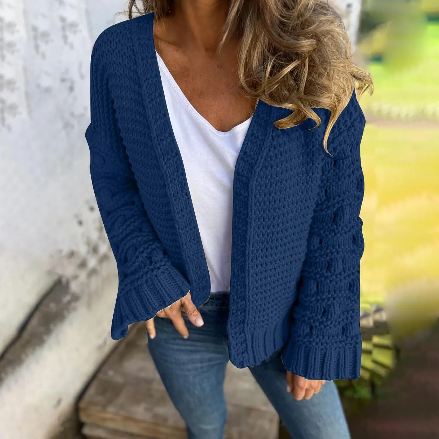 Womens Oversized Cable Knit Cardigan Sweaters Chunky Open Front Long Sleeve Fall Cardigans Outwear Coats 2024 Trendy