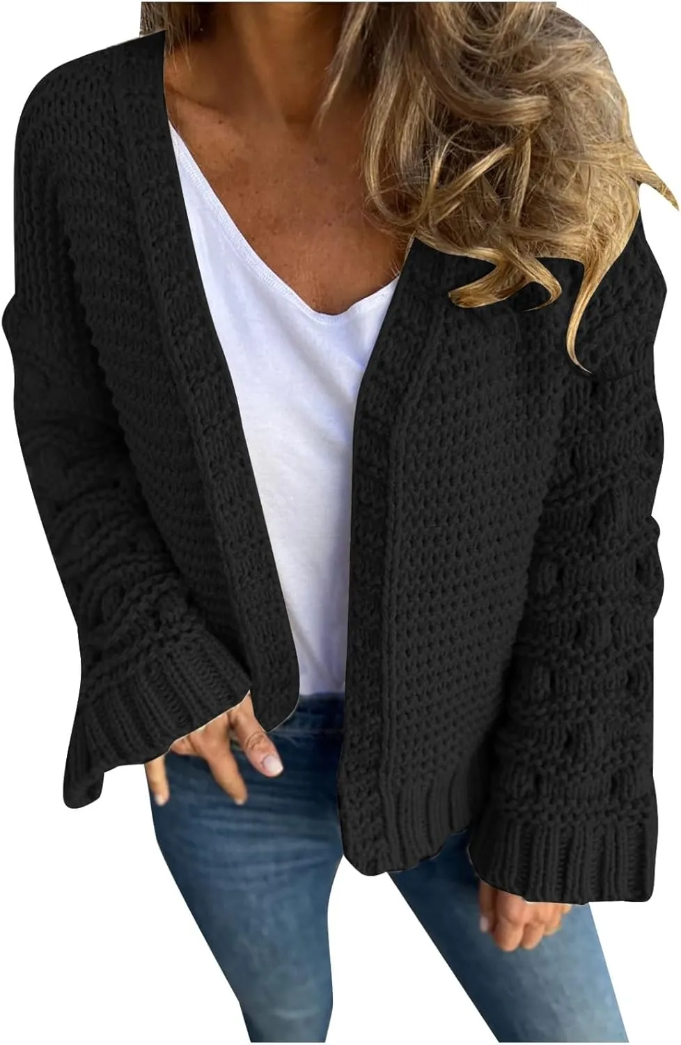 Womens Oversized Cable Knit Cardigan Sweaters Chunky Open Front Long Sleeve Fall Cardigans Outwear Coats 2024 Trendy