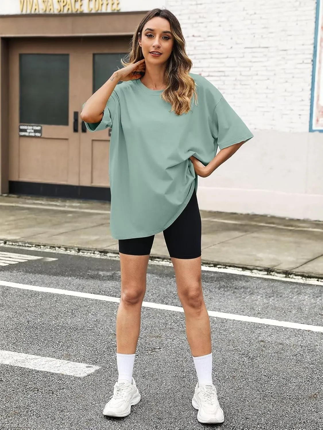 Womens Oversized T Shirts Cotton Loose Fit Short Sleeve Tee Crewneck Workout Summer Tops Fashion Clothes 2025