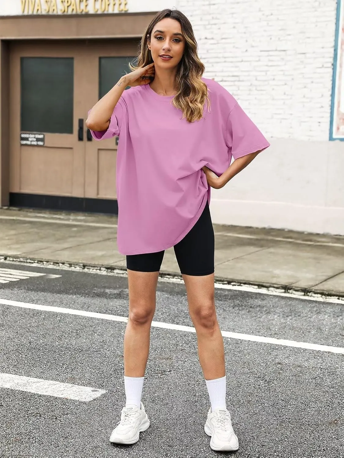Womens Oversized T Shirts Cotton Loose Fit Short Sleeve Tee Crewneck Workout Summer Tops Fashion Clothes 2025