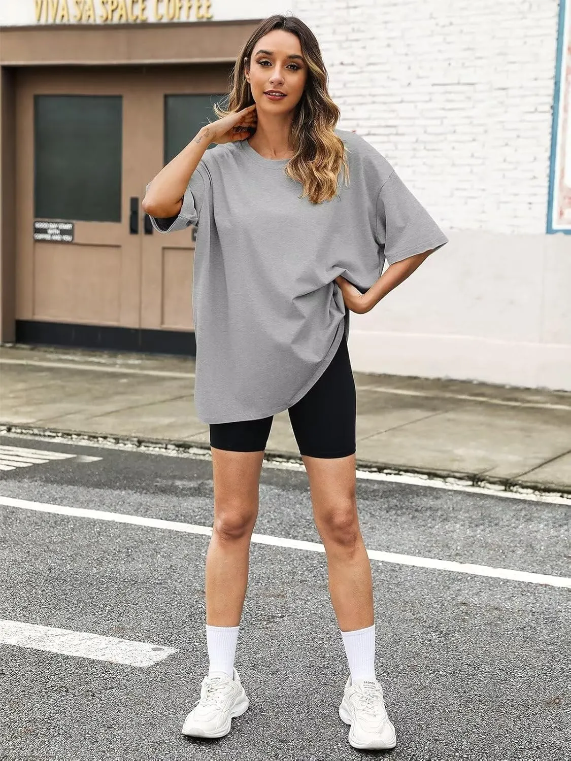 Womens Oversized T Shirts Cotton Loose Fit Short Sleeve Tee Crewneck Workout Summer Tops Fashion Clothes 2025