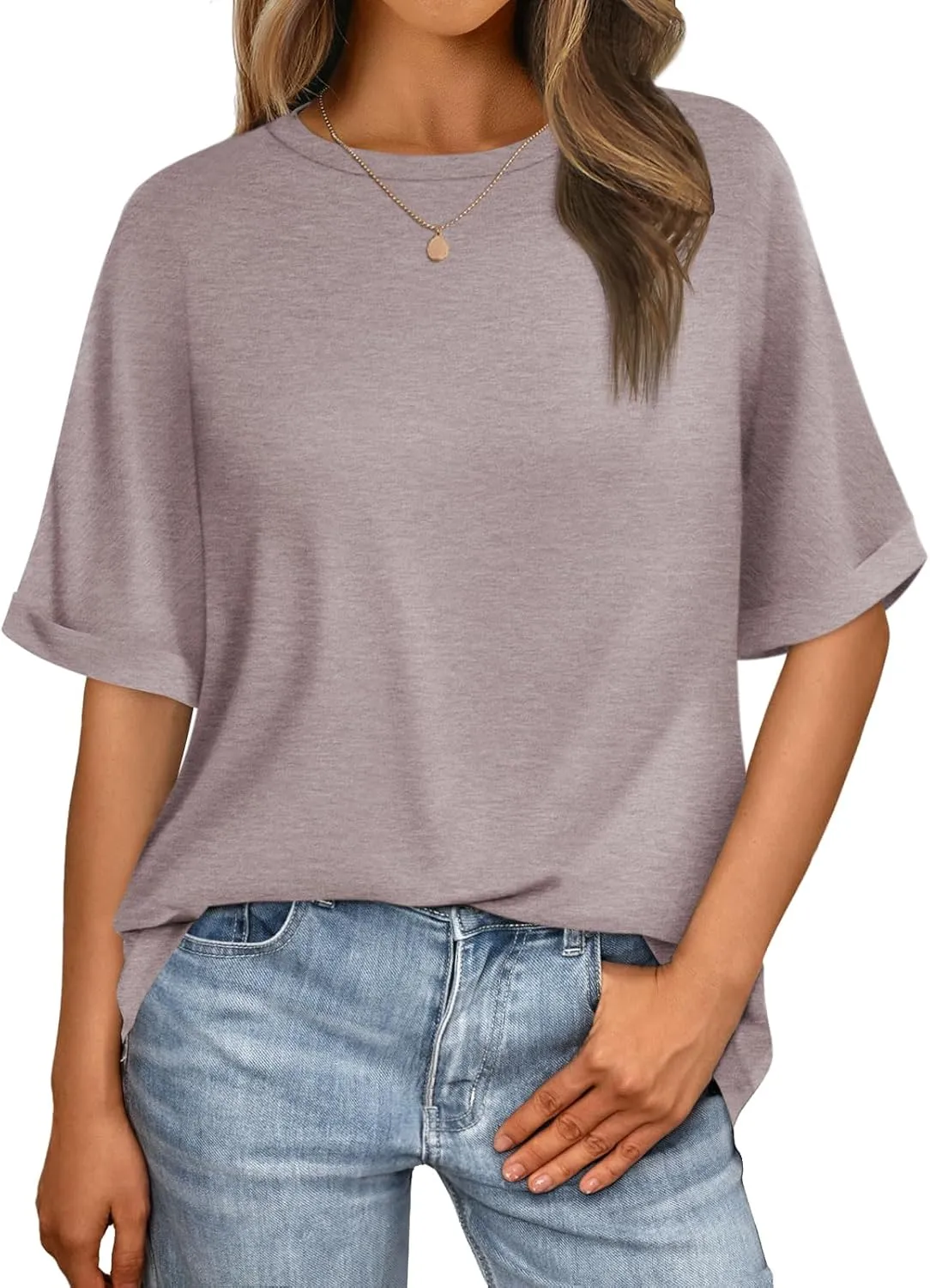 Women's Oversized T Shirts Short Sleeve Crewneck Summer Tops Casual Loose Basic Tee Shirts 2025 Trendy Clothes