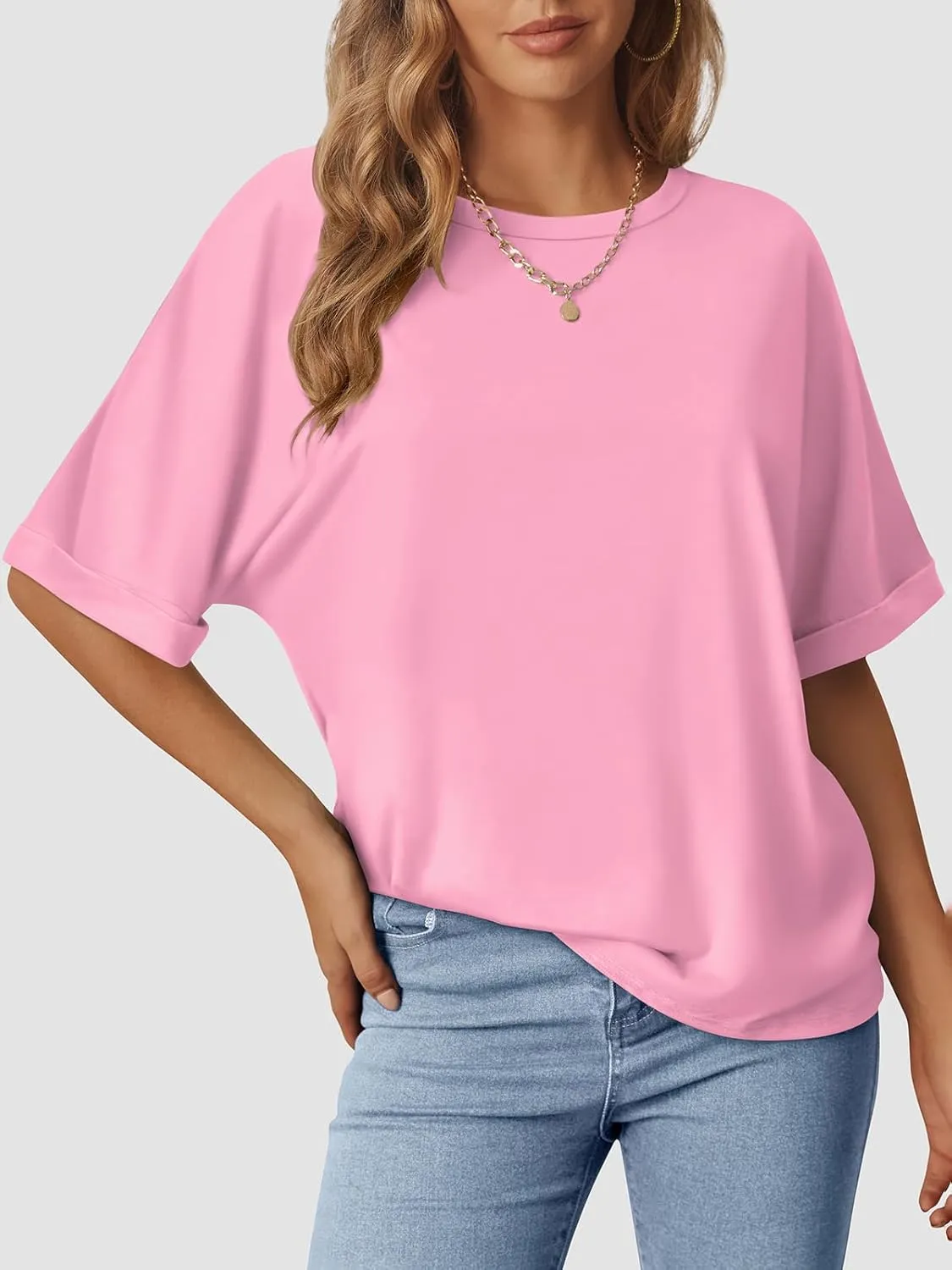 Women's Oversized T Shirts Short Sleeve Crewneck Summer Tops Casual Loose Basic Tee Shirts 2025 Trendy Clothes