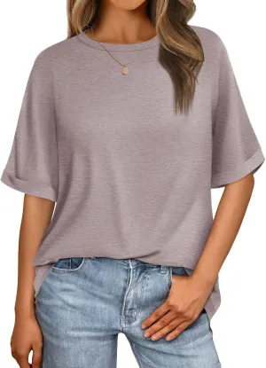 Women's Oversized T Shirts Short Sleeve Crewneck Summer Tops Casual Loose Basic Tee Shirts 2025 Trendy Clothes