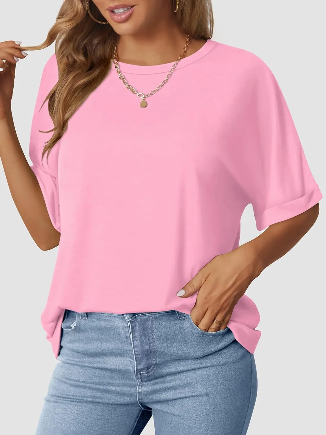 Women's Oversized T Shirts Short Sleeve Crewneck Summer Tops Casual Loose Basic Tee Shirts 2025 Trendy Clothes