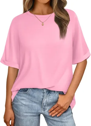 Women's Oversized T Shirts Short Sleeve Crewneck Summer Tops Casual Loose Basic Tee Shirts 2025 Trendy Clothes