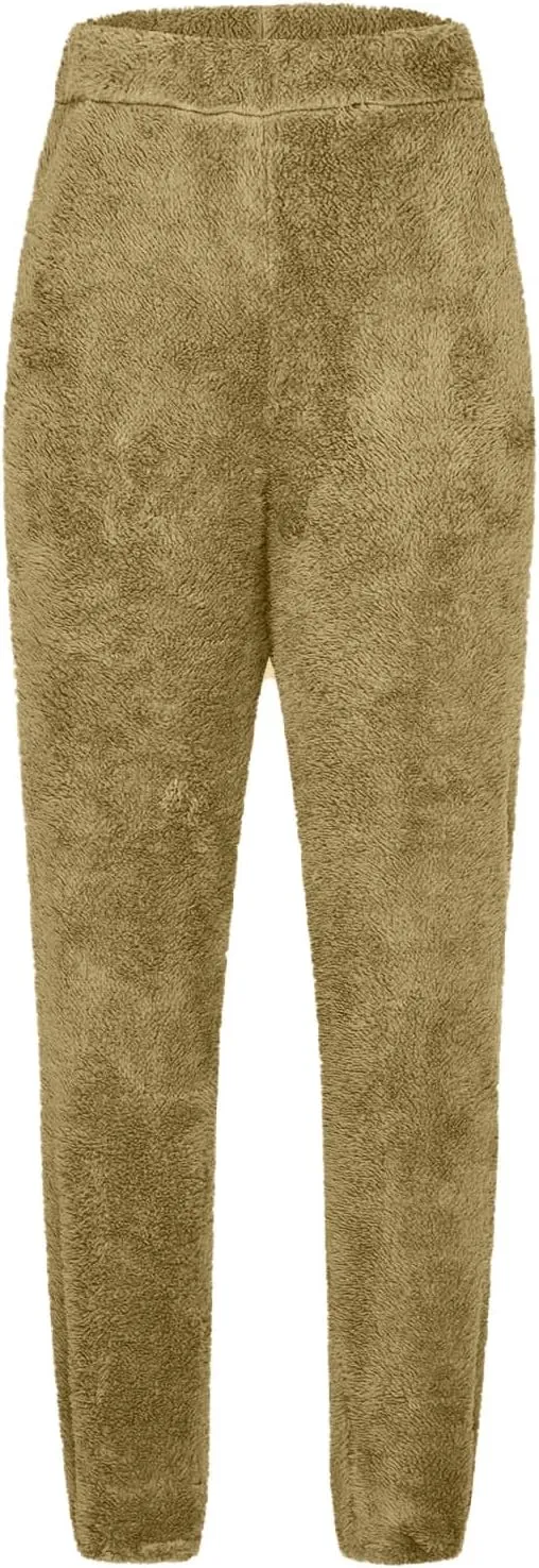 Womens Pajama Pants Fuzzy Fleece Sherpa High Waisted Sweatpants Soft Comfy Sleepwear Winter Warm Loungewear Pants