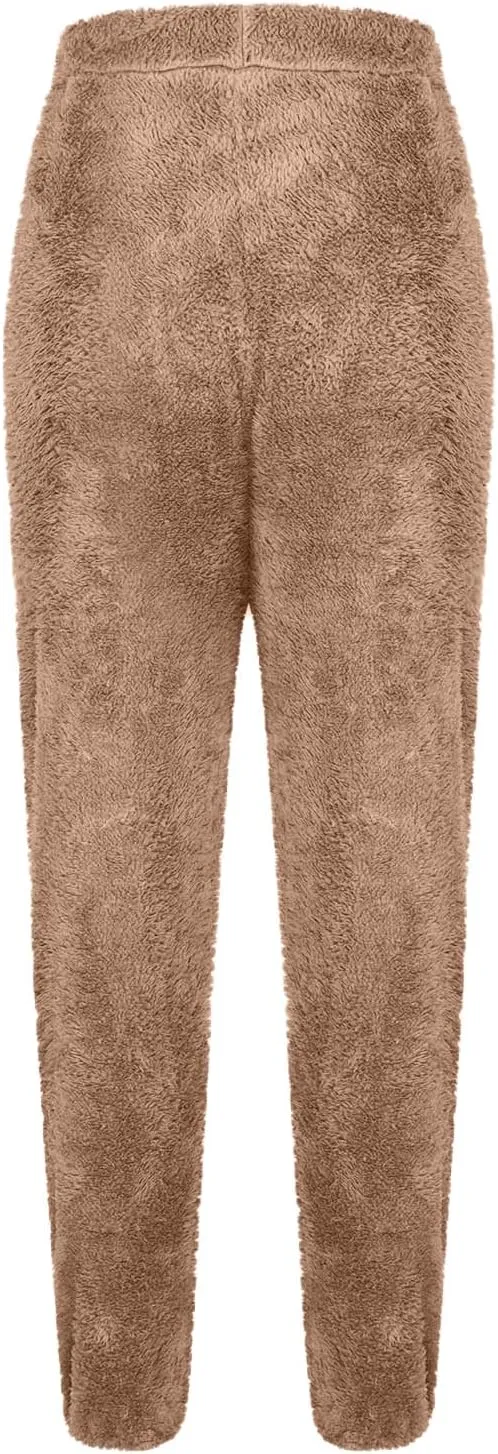 Womens Pajama Pants Fuzzy Fleece Sherpa High Waisted Sweatpants Soft Comfy Sleepwear Winter Warm Loungewear Pants