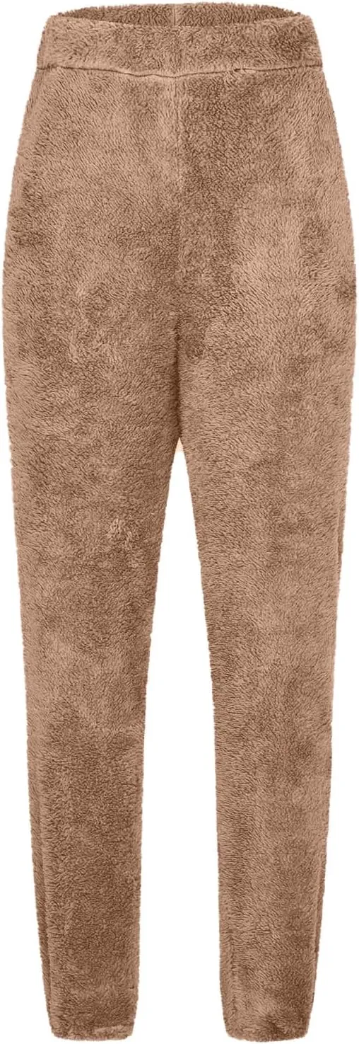 Womens Pajama Pants Fuzzy Fleece Sherpa High Waisted Sweatpants Soft Comfy Sleepwear Winter Warm Loungewear Pants