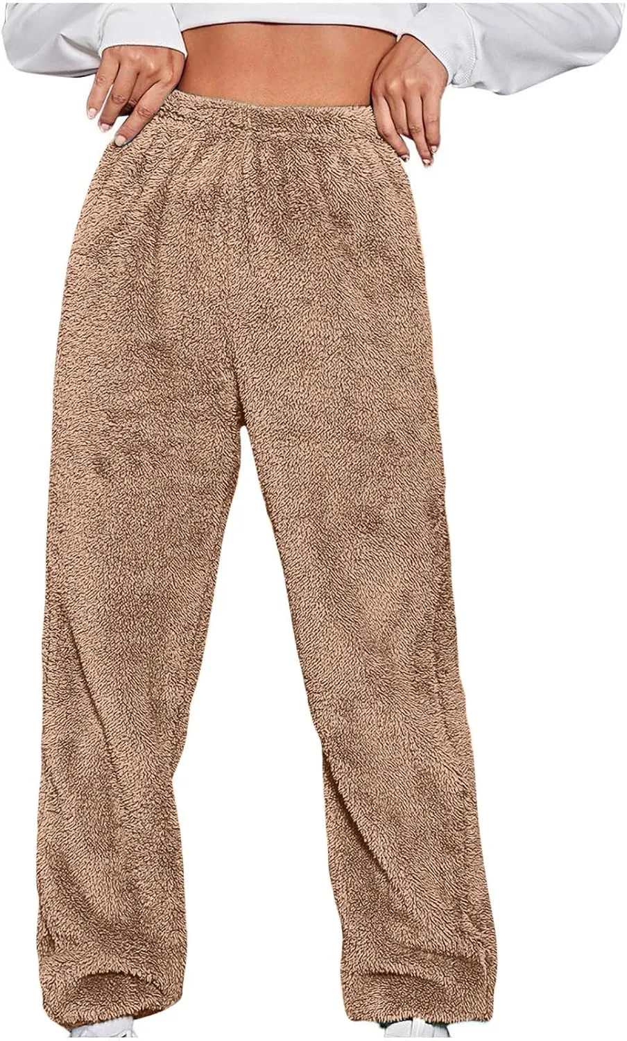 Womens Pajama Pants Fuzzy Fleece Sherpa High Waisted Sweatpants Soft Comfy Sleepwear Winter Warm Loungewear Pants