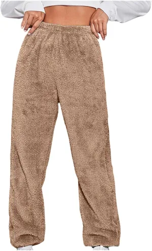 Womens Pajama Pants Fuzzy Fleece Sherpa High Waisted Sweatpants Soft Comfy Sleepwear Winter Warm Loungewear Pants