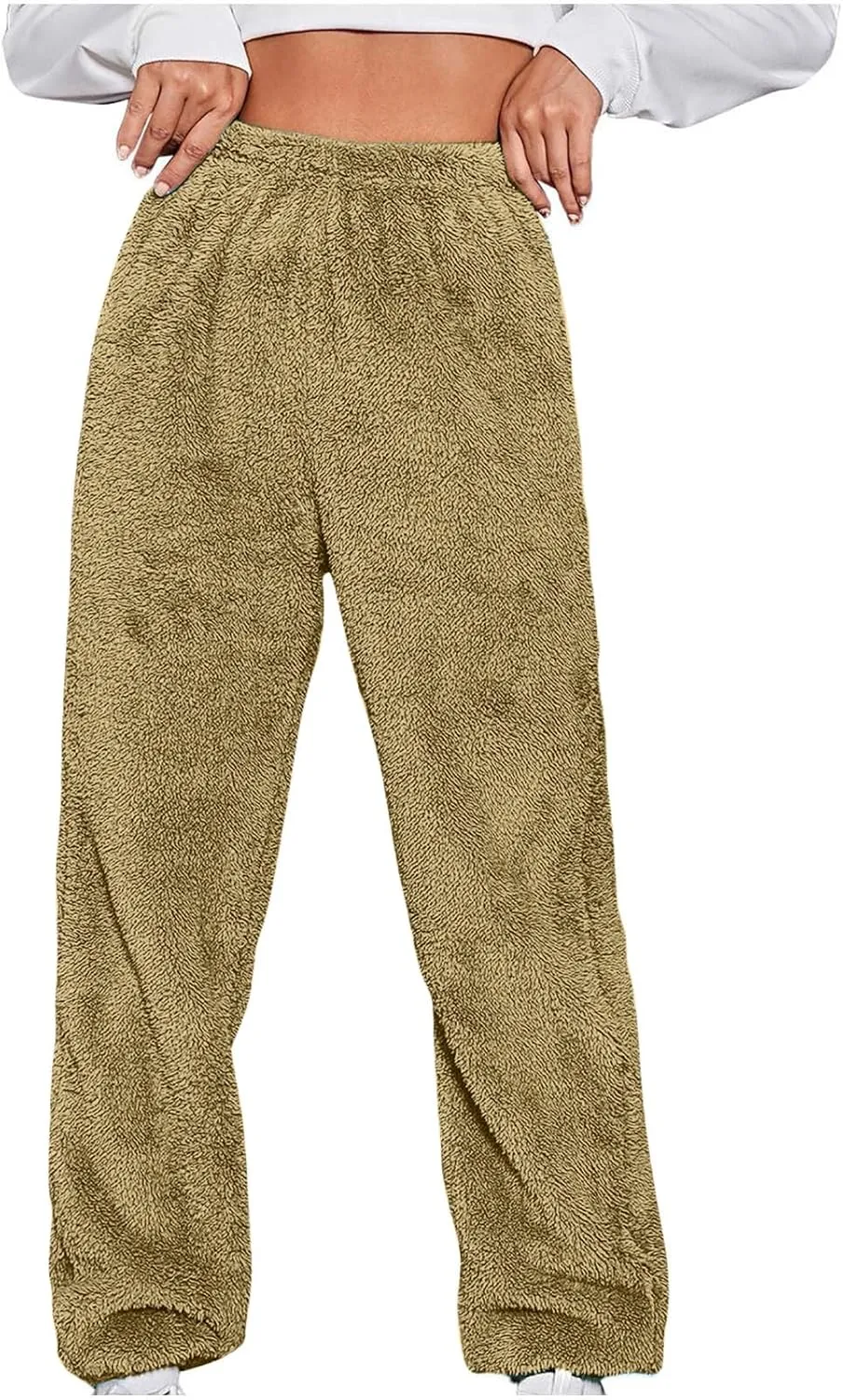 Womens Pajama Pants Fuzzy Fleece Sherpa High Waisted Sweatpants Soft Comfy Sleepwear Winter Warm Loungewear Pants