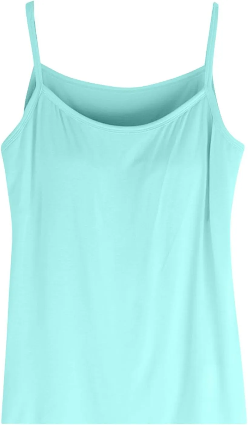 Women's Plus Size Tank Tops with Built in Bras 2025 Summer Casual Loose Fit Tunic Cami Spaghetti Strap Blouses
