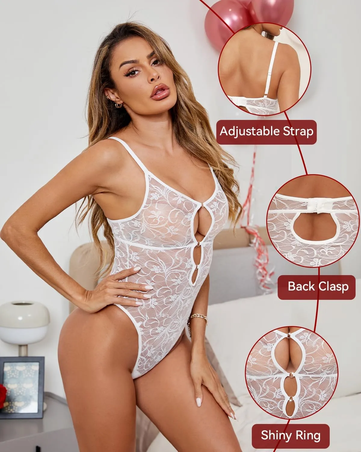 Womens Sexy Lingerie Teddy Lace Bodysuit Mesh Sleepwear Hollow Out One Piece Babydoll Rave Outfits