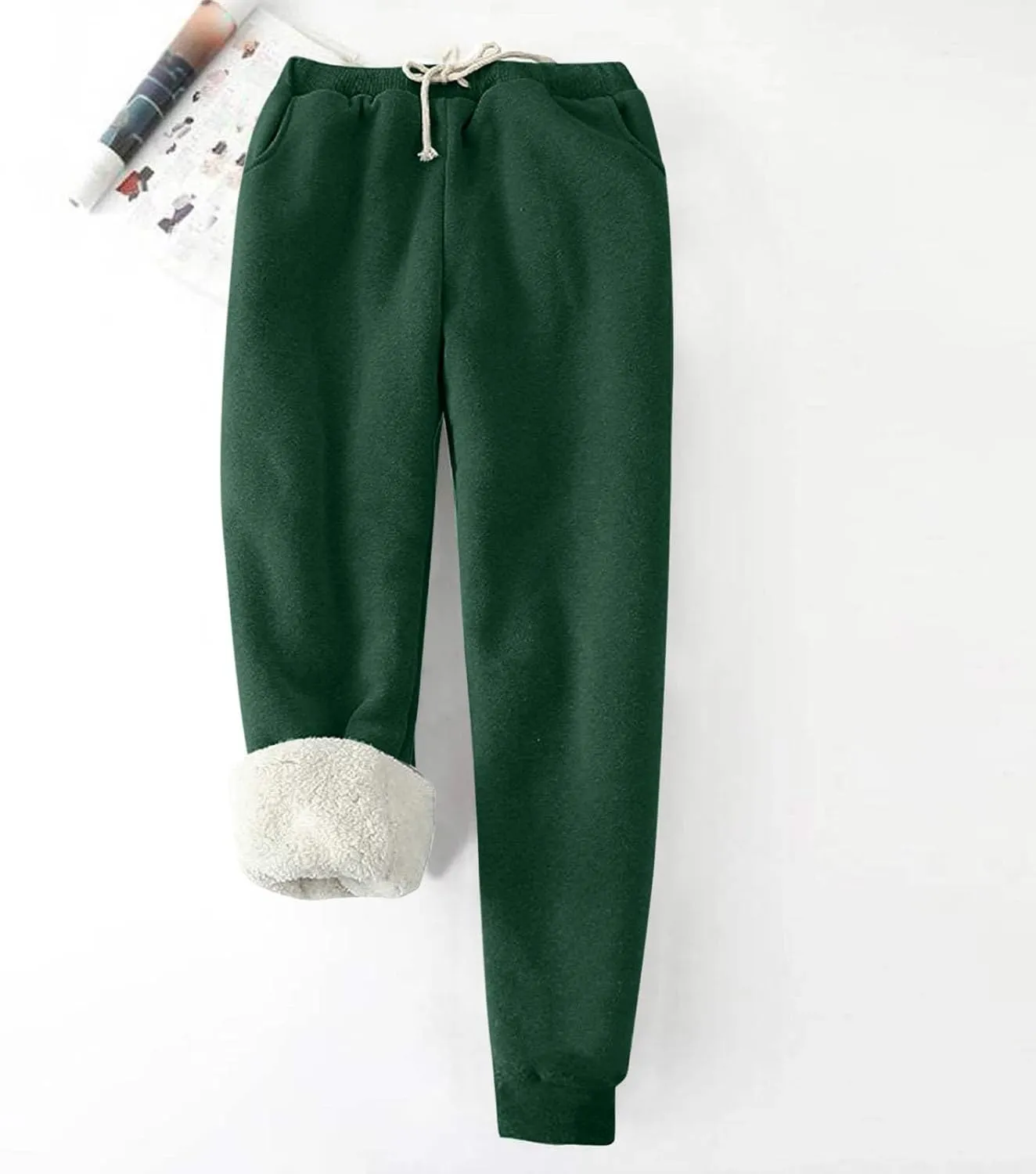 Women's Sherpa Fleece Lined Thicken Joggers Casual Solid Drawstring Waist Cinch Bottom Sweatpants Comfy Warm Home Loungewear