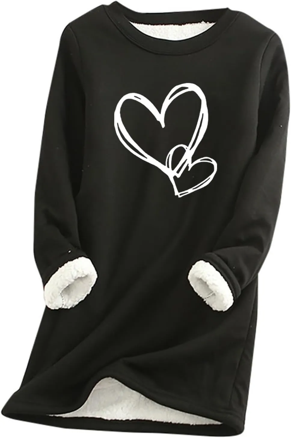 Womens Sherpa Lined Sweatshirt Fleece Warm Crewneck Long Sleeve Heart Graphic Soft Pullover Winter Thermal Loungewear