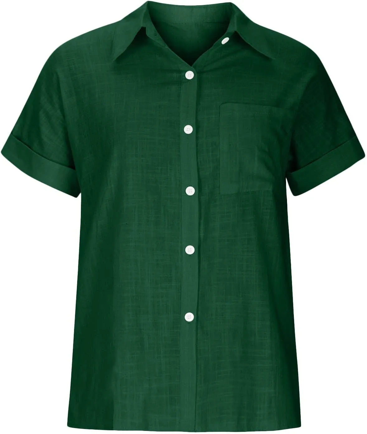 Women's Short Sleeve Linen Tops Button Down Summer Shirts Plus Size Work Blouse Dressy Casual Basic Tee Shirt Tops