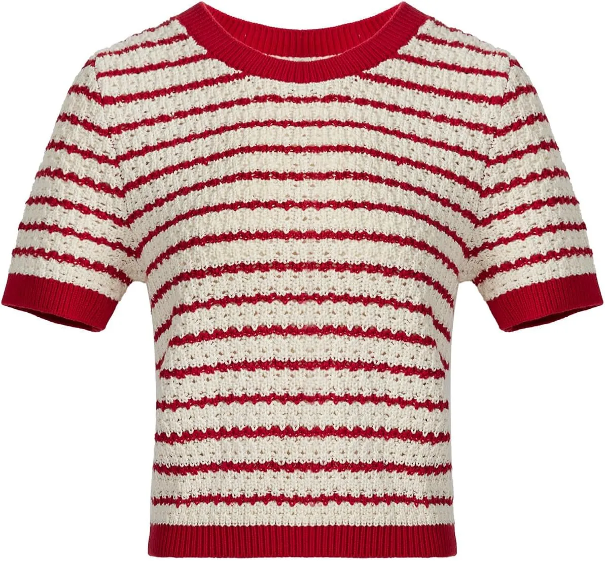 Women's Short Sleeve Sweaters Crewneck Knit Tops Casual Striped 2025 Trendy Soft Summer Blouses