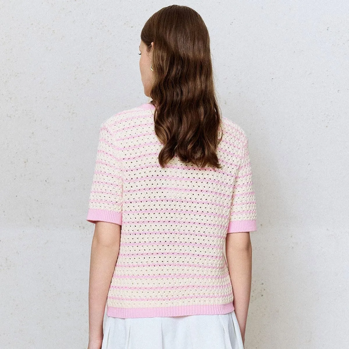 Women's Short Sleeve Sweaters Crewneck Knit Tops Casual Striped 2025 Trendy Soft Summer Blouses