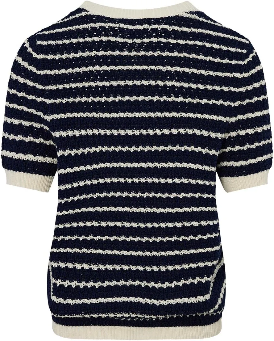 Women's Short Sleeve Sweaters Crewneck Knit Tops Casual Striped 2025 Trendy Soft Summer Blouses