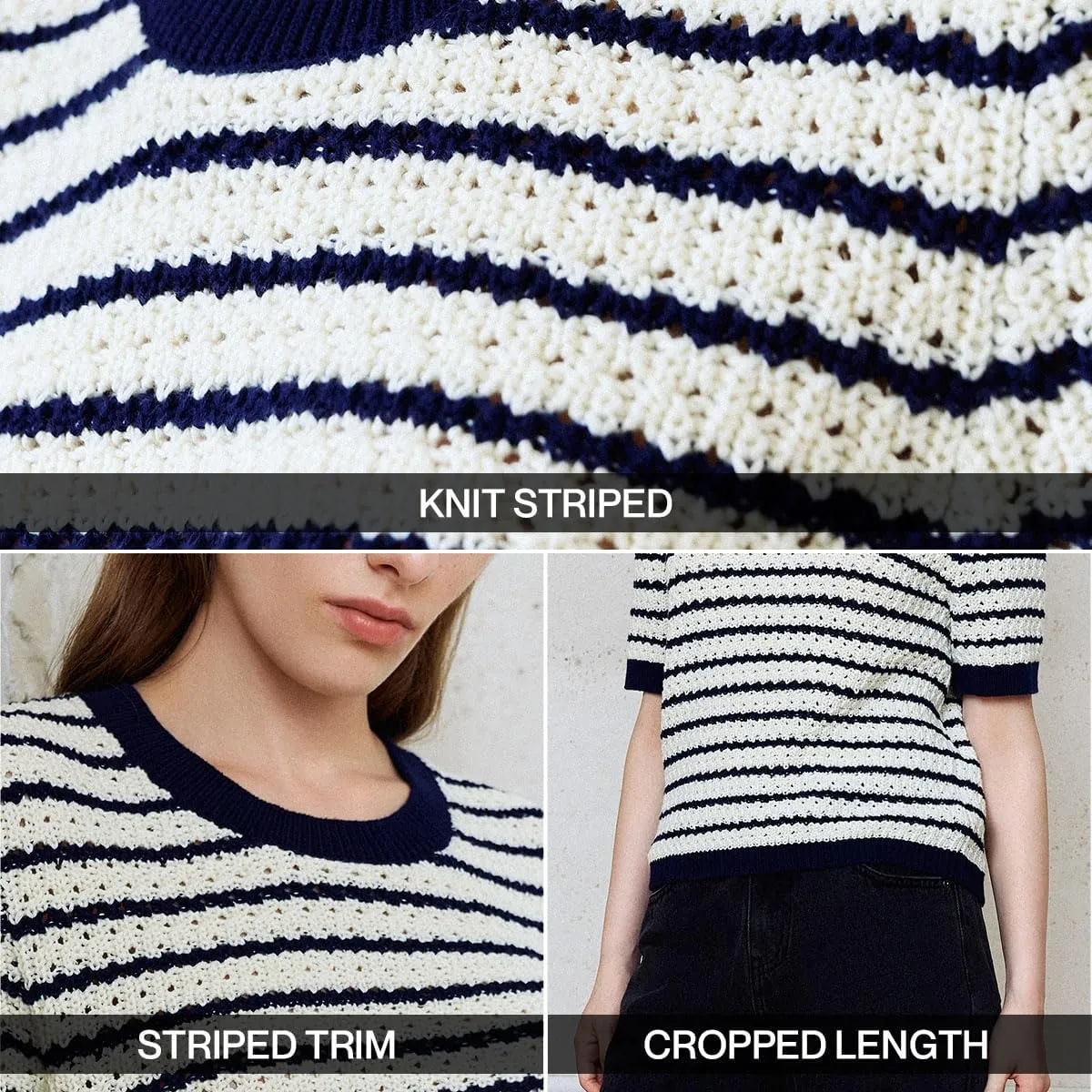 Women's Short Sleeve Sweaters Crewneck Knit Tops Casual Striped 2025 Trendy Soft Summer Blouses