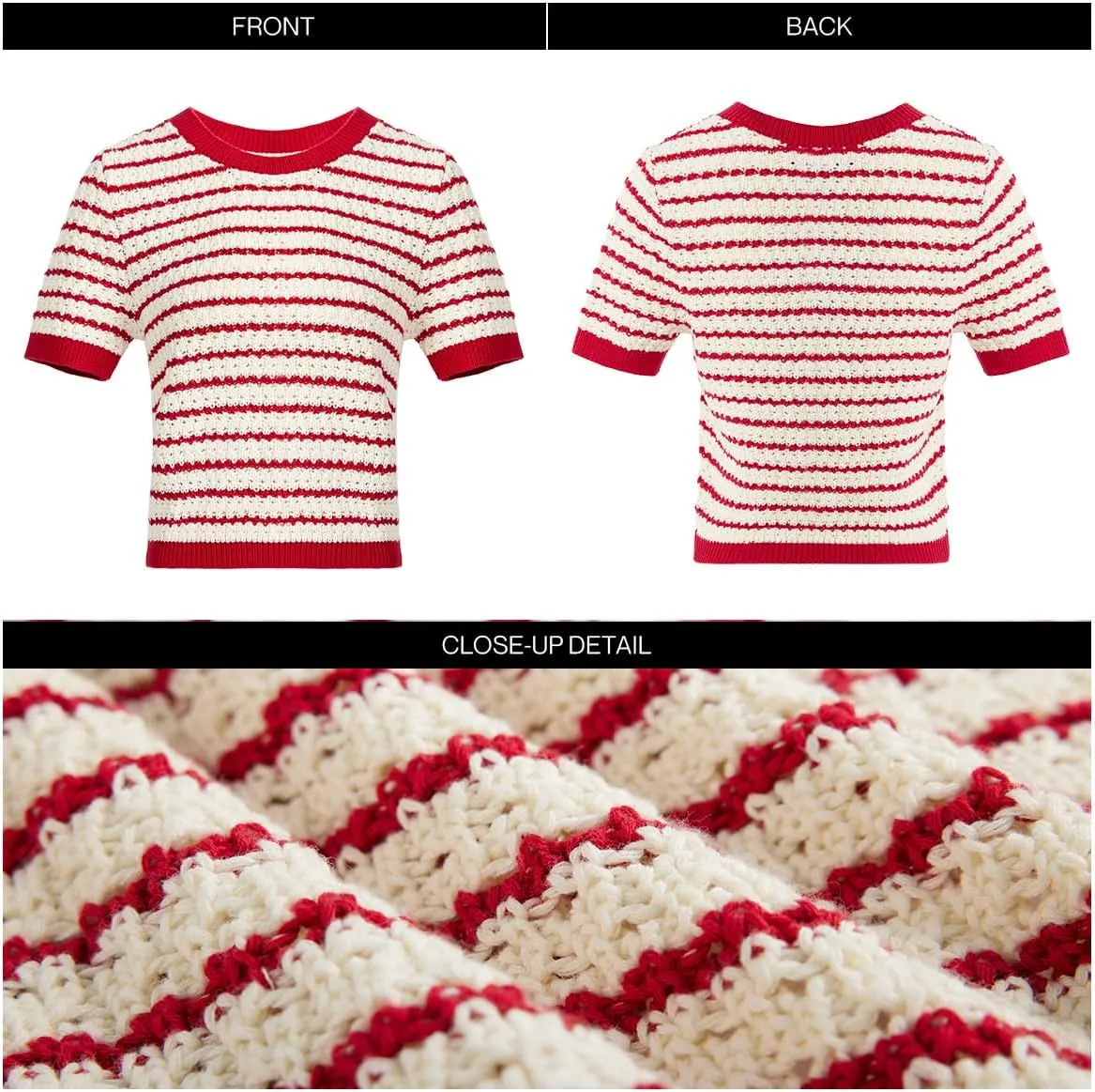 Women's Short Sleeve Sweaters Crewneck Knit Tops Casual Striped 2025 Trendy Soft Summer Blouses