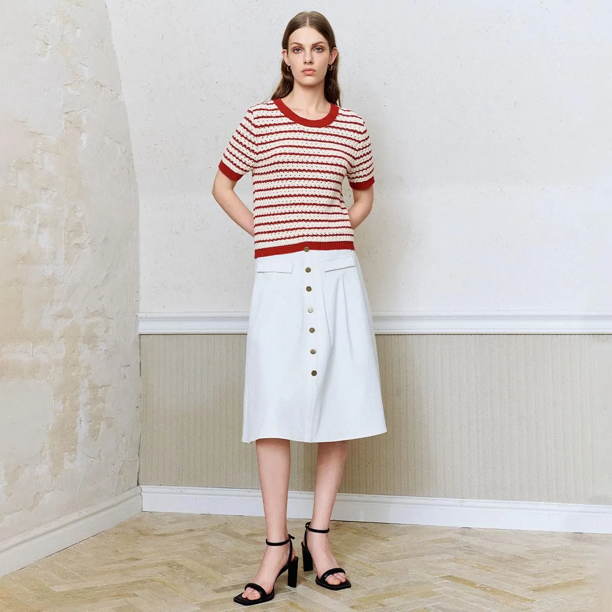 Women's Short Sleeve Sweaters Crewneck Knit Tops Casual Striped 2025 Trendy Soft Summer Blouses