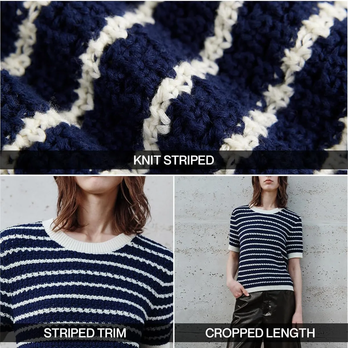 Women's Short Sleeve Sweaters Crewneck Knit Tops Casual Striped 2025 Trendy Soft Summer Blouses