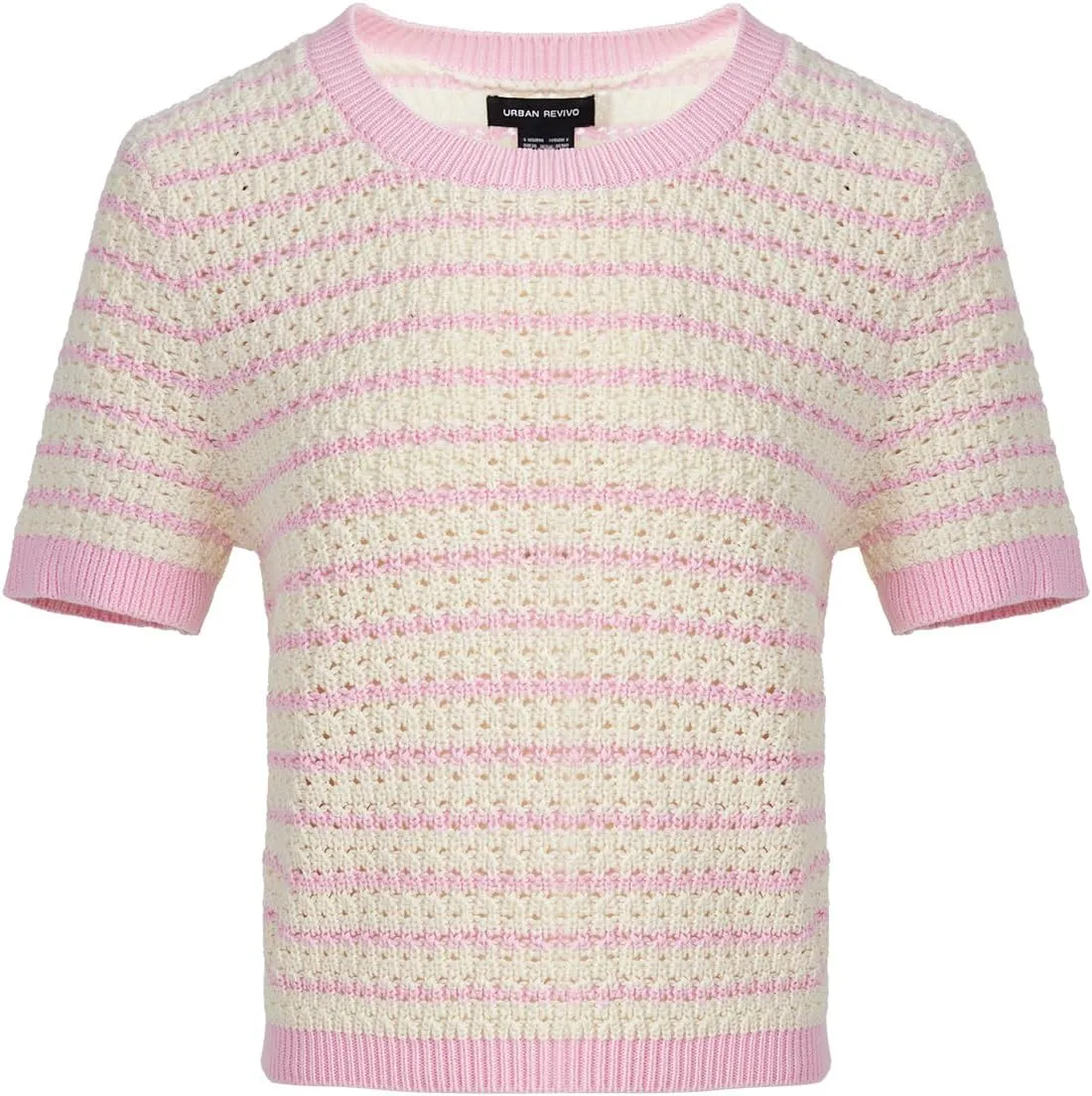 Women's Short Sleeve Sweaters Crewneck Knit Tops Casual Striped 2025 Trendy Soft Summer Blouses