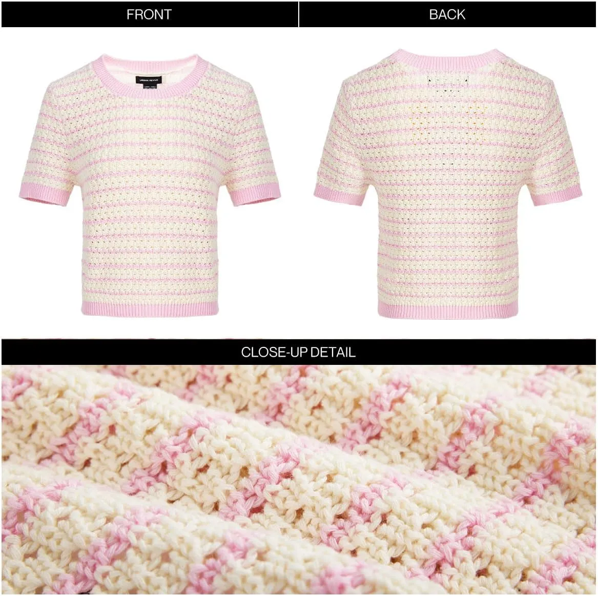 Women's Short Sleeve Sweaters Crewneck Knit Tops Casual Striped 2025 Trendy Soft Summer Blouses