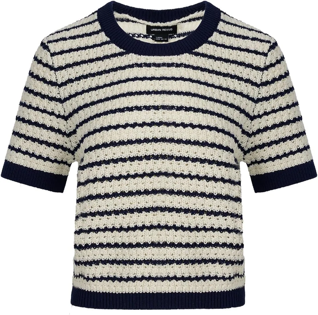 Women's Short Sleeve Sweaters Crewneck Knit Tops Casual Striped 2025 Trendy Soft Summer Blouses
