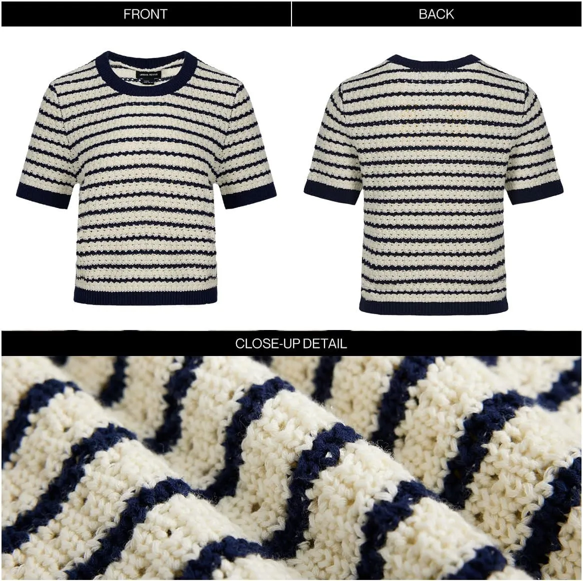 Women's Short Sleeve Sweaters Crewneck Knit Tops Casual Striped 2025 Trendy Soft Summer Blouses