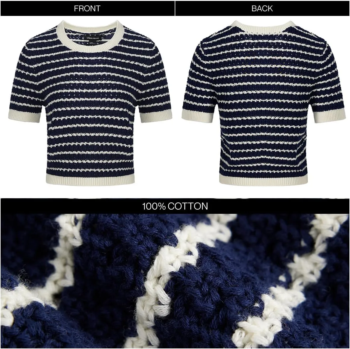 Women's Short Sleeve Sweaters Crewneck Knit Tops Casual Striped 2025 Trendy Soft Summer Blouses