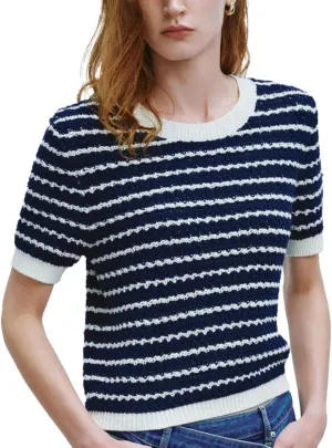 Women's Short Sleeve Sweaters Crewneck Knit Tops Casual Striped 2025 Trendy Soft Summer Blouses