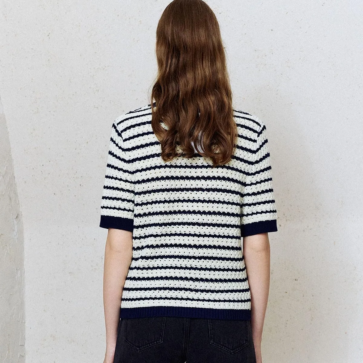 Women's Short Sleeve Sweaters Crewneck Knit Tops Casual Striped 2025 Trendy Soft Summer Blouses