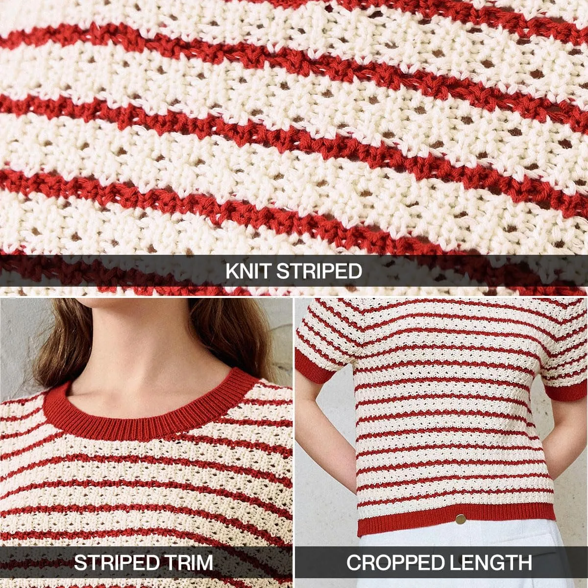 Women's Short Sleeve Sweaters Crewneck Knit Tops Casual Striped 2025 Trendy Soft Summer Blouses